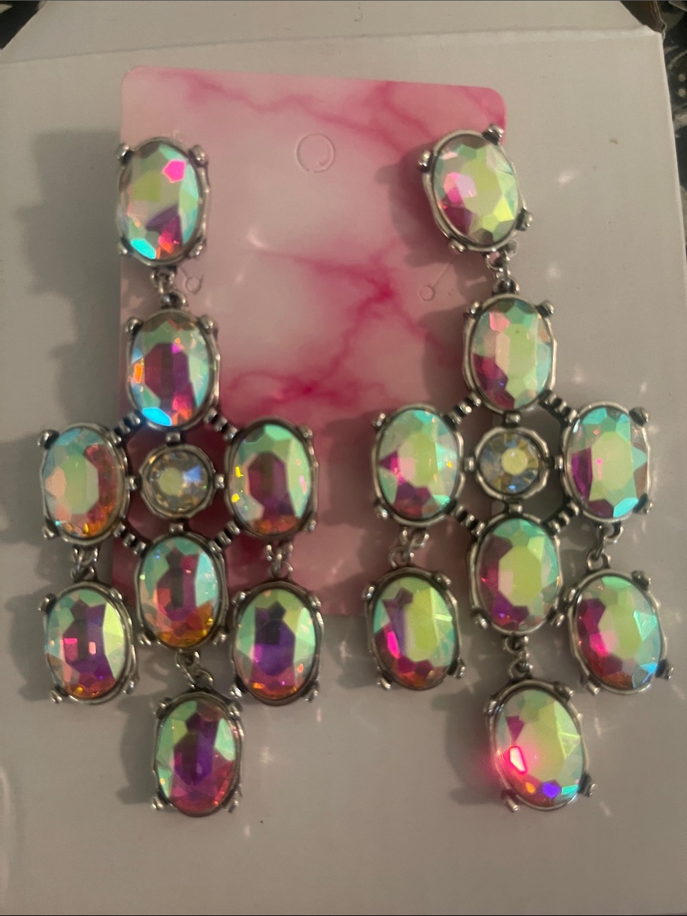 Iridescent Crystal Drop Earrings - Multi-Color Pageant Earrings stage